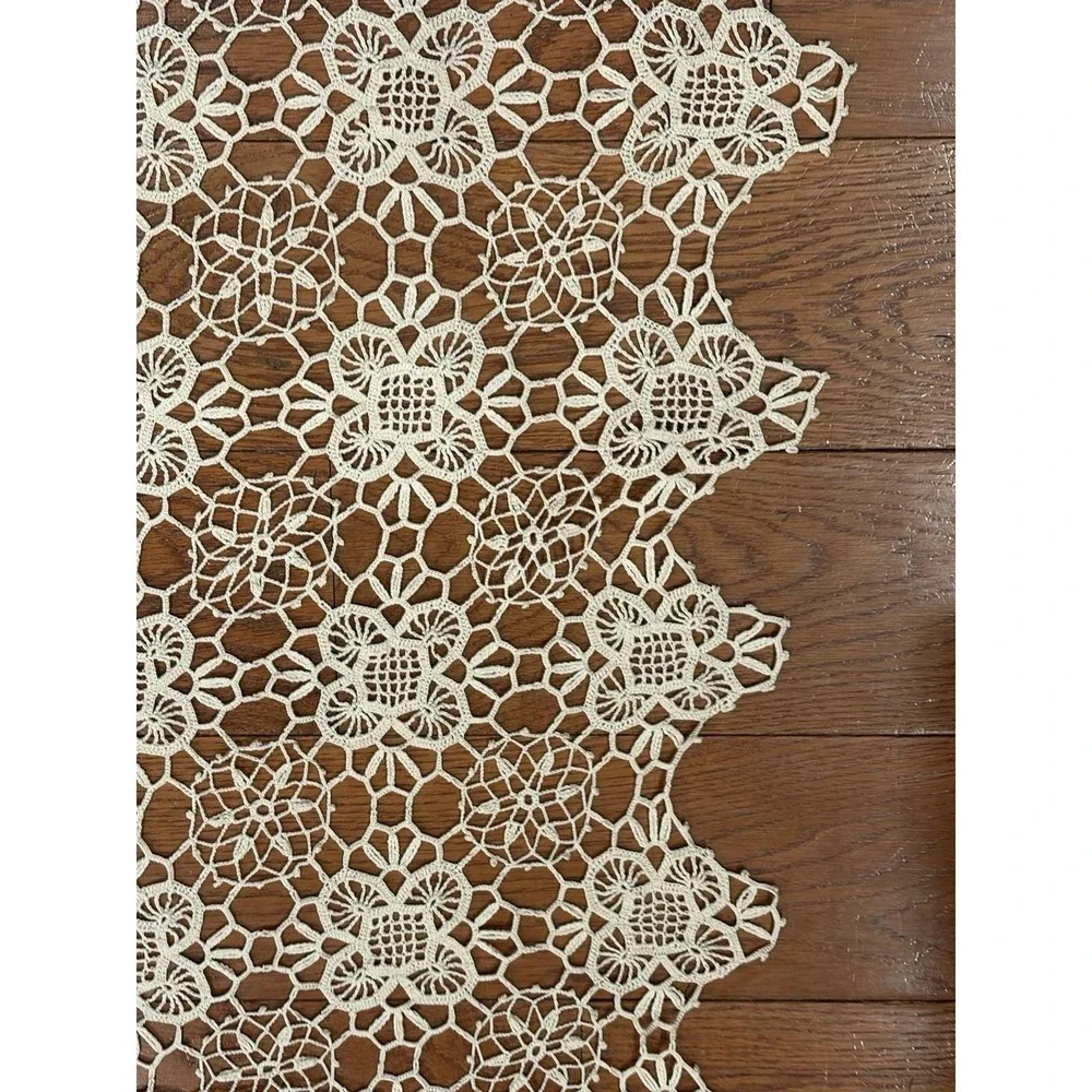Vintage Hand Crocheted Cotton Tablecloth: Large Rectangular Cream Lace